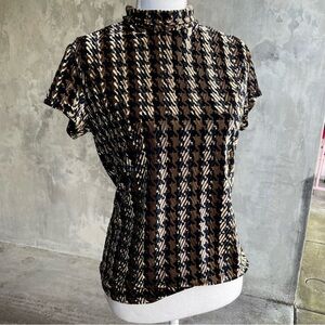 Vintage 90s Velour Houndstooth Mockneck Top
